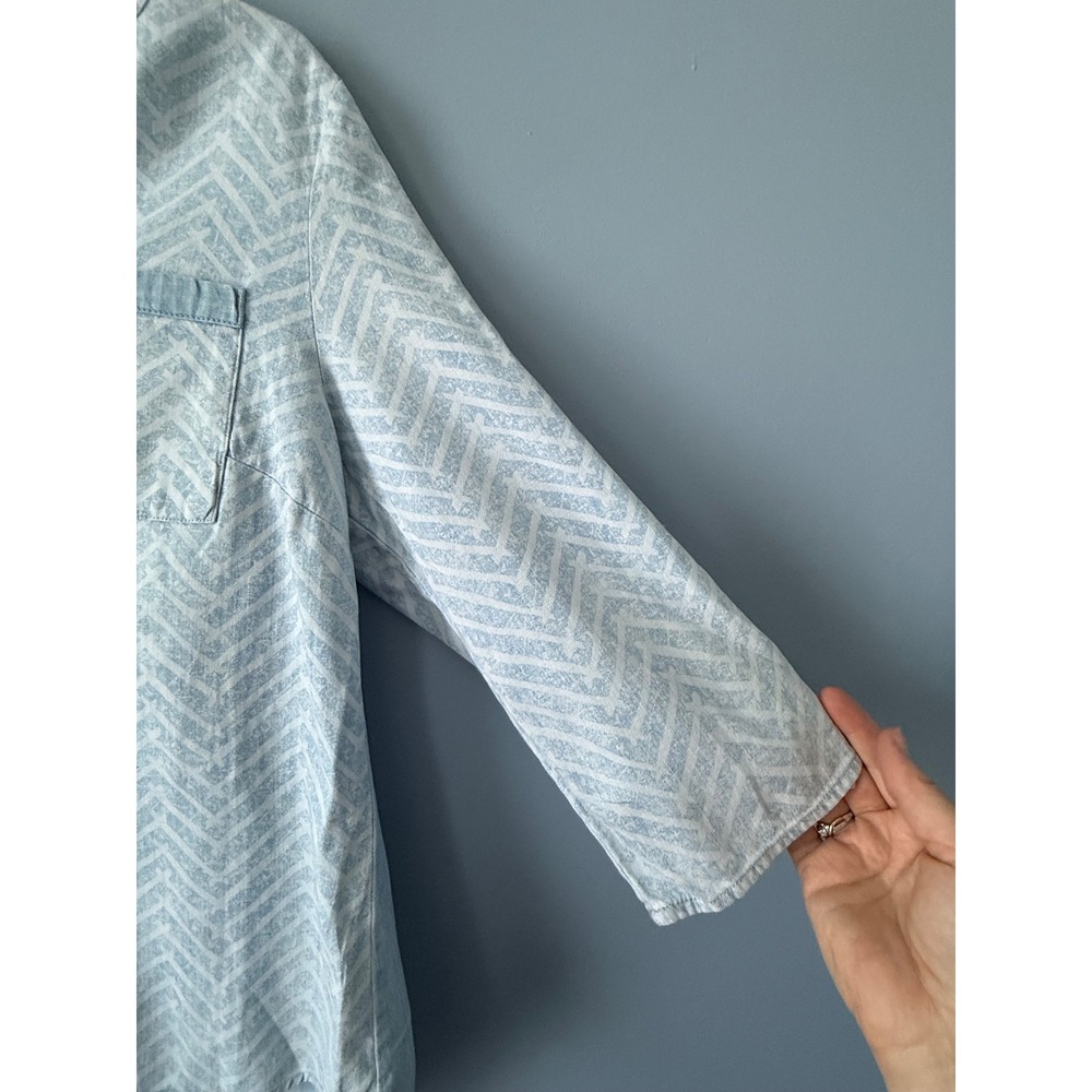 Chico's Blue Patterned Cotton Tunic Hi-Low 3/4 Sleeve Front Pockets Size 1 (M/8) - Picture 6 of 13